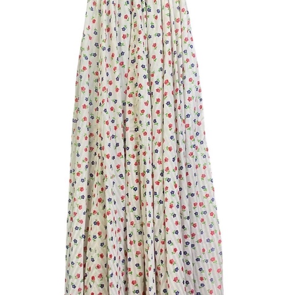 💃SOLD💃 70s hippie striped smocked calico full sweep semi sheer maxi dress - Picture 4 of 9